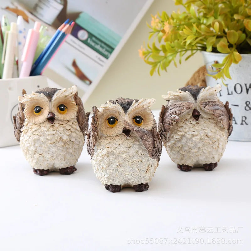 2Pcs/Set Owl Statue Cartoon Realistic Resin Reading Book Owl Figurine Cute Crafted Statue Home Decor Animal Sculpture