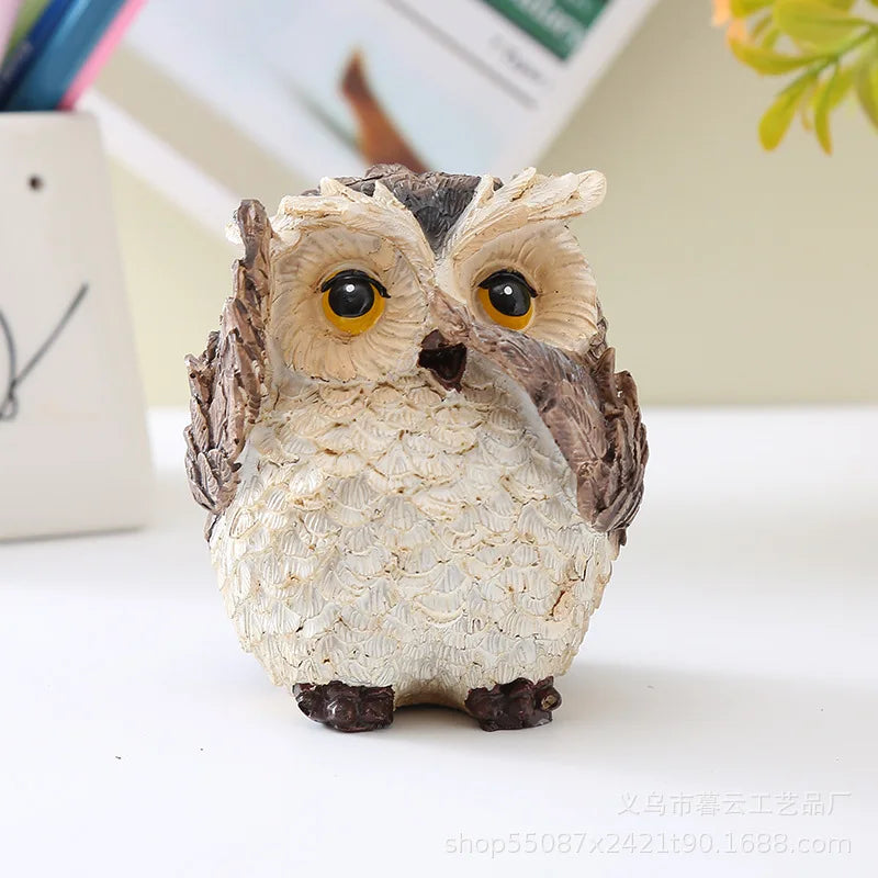 2Pcs/Set Owl Statue Cartoon Realistic Resin Reading Book Owl Figurine Cute Crafted Statue Home Decor Animal Sculpture