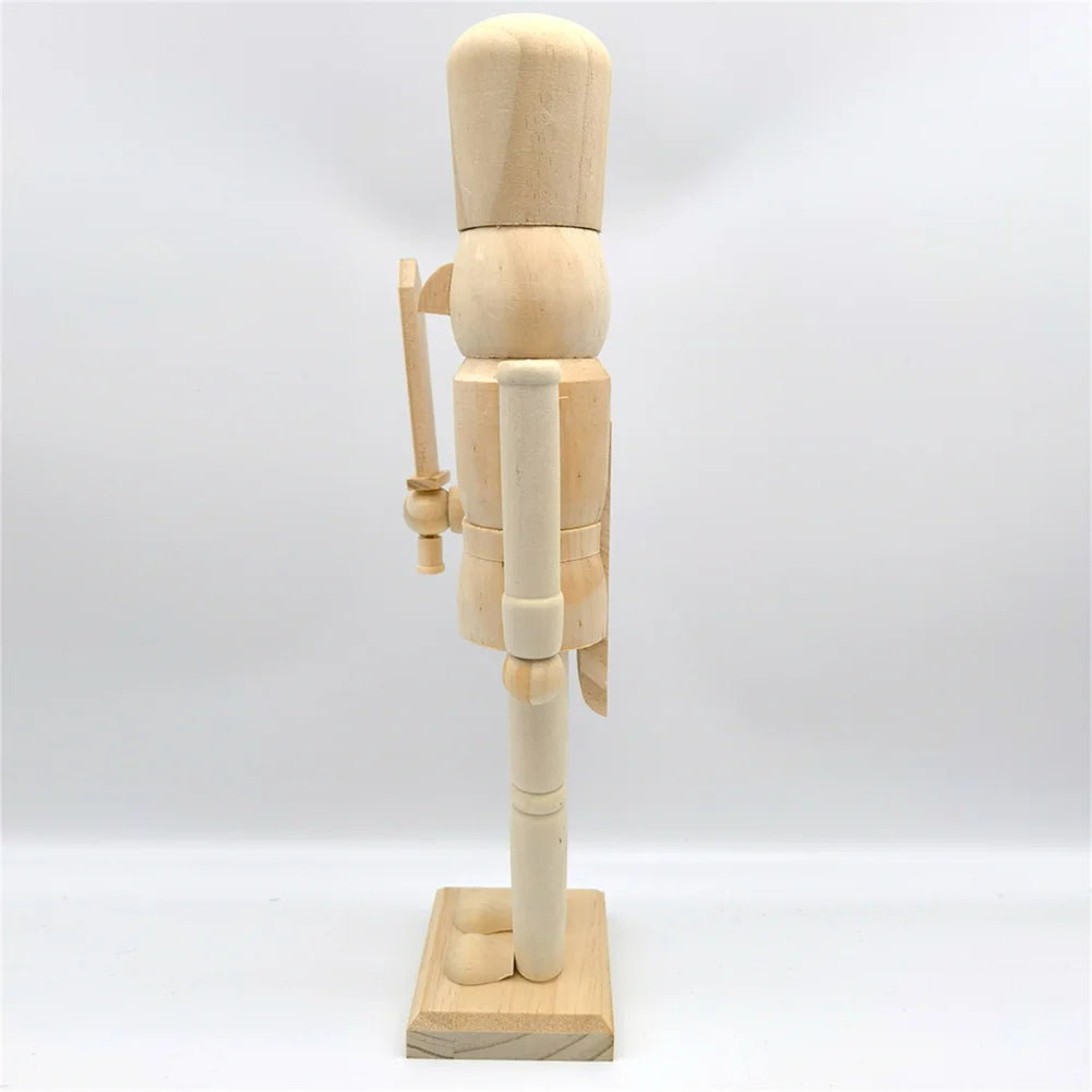 38cm Christmas Nutcrackers Soldier Unfinished Nutcracker Figurine Painting Craft Unpainted Puppet Ornament Home Room Table Decor