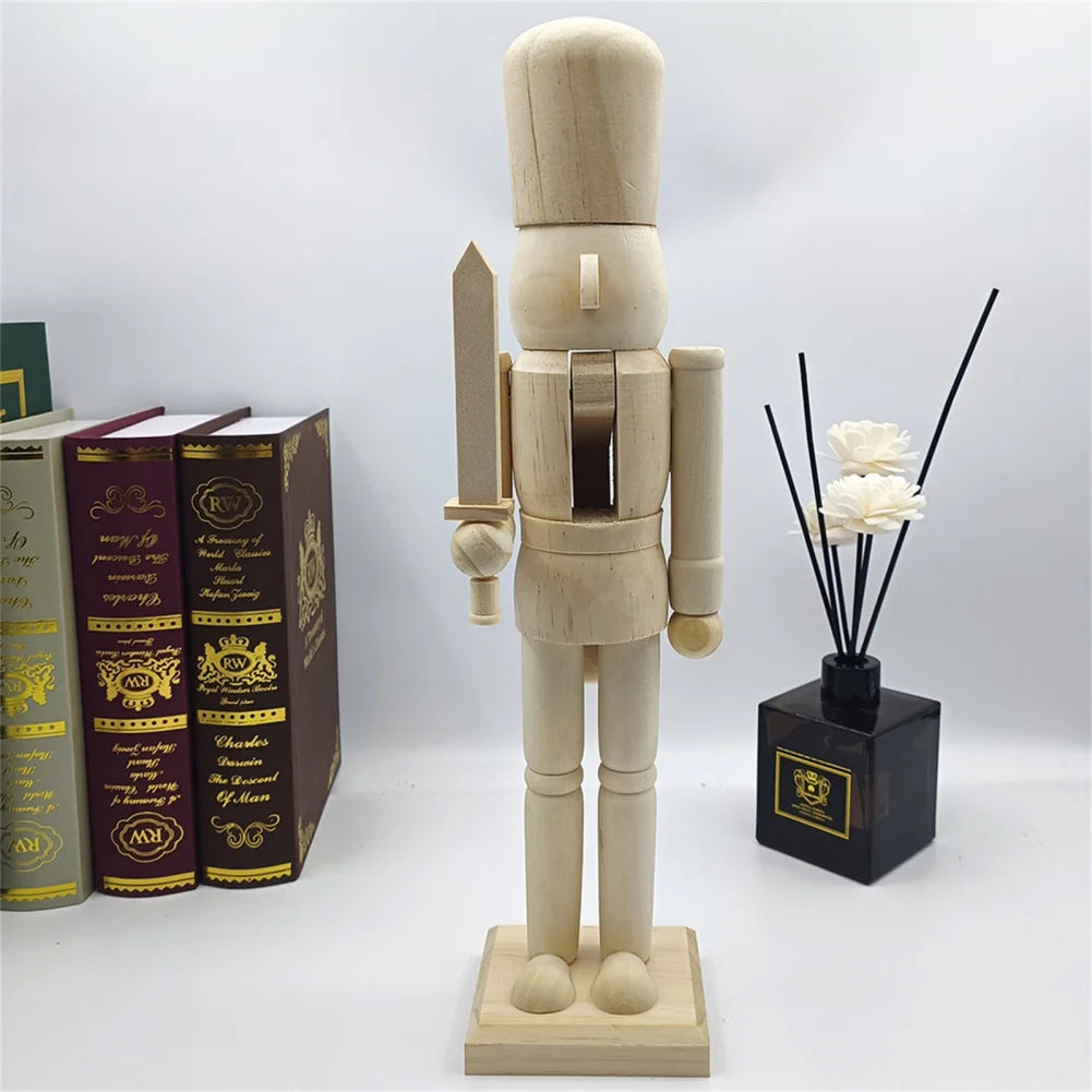 38cm Christmas Nutcrackers Soldier Unfinished Nutcracker Figurine Painting Craft Unpainted Puppet Ornament Home Room Table Decor