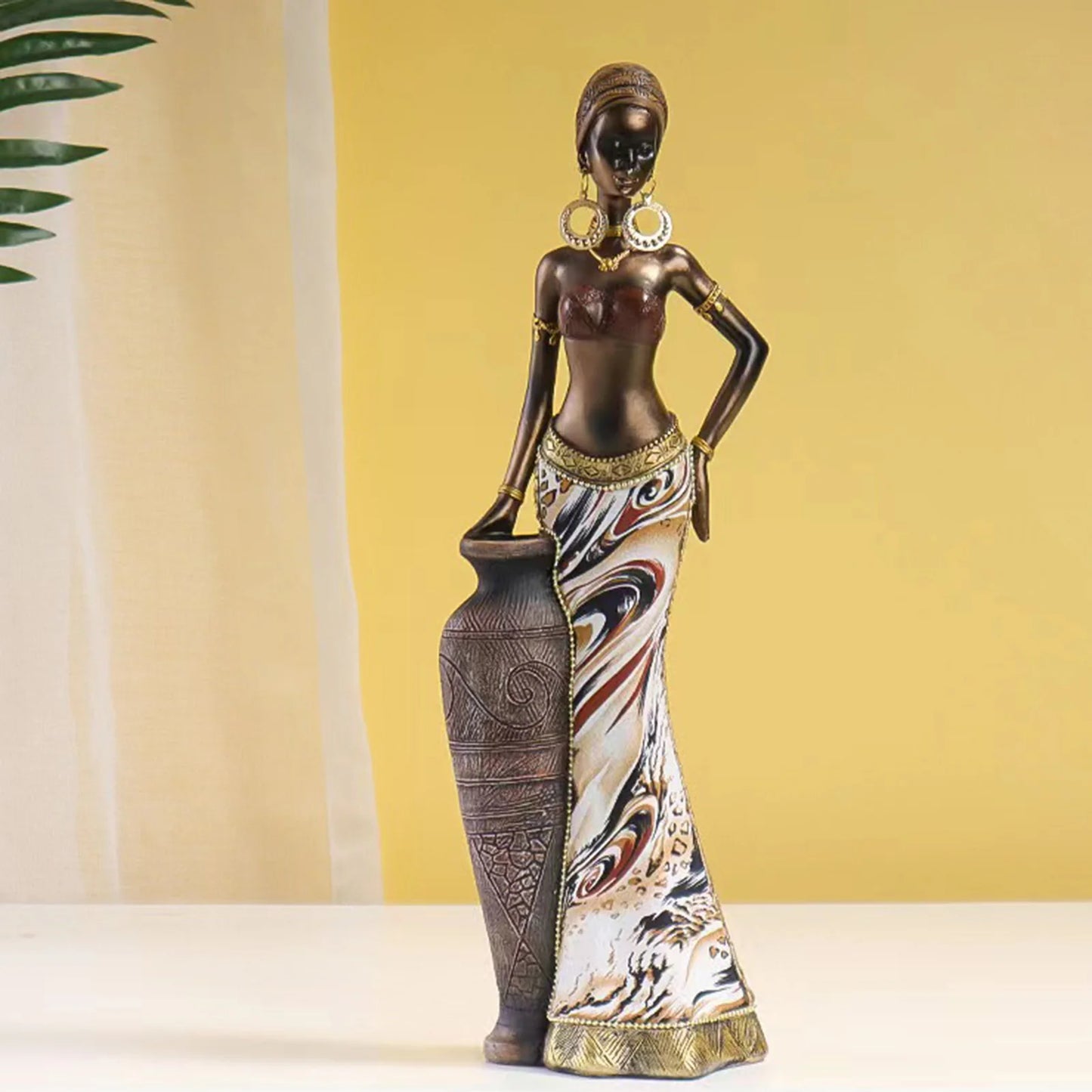 Africian Women Figurine Collectible Art Piece Lightweight Multipurpose Retro Brown African Statues Sculptures for Libraries