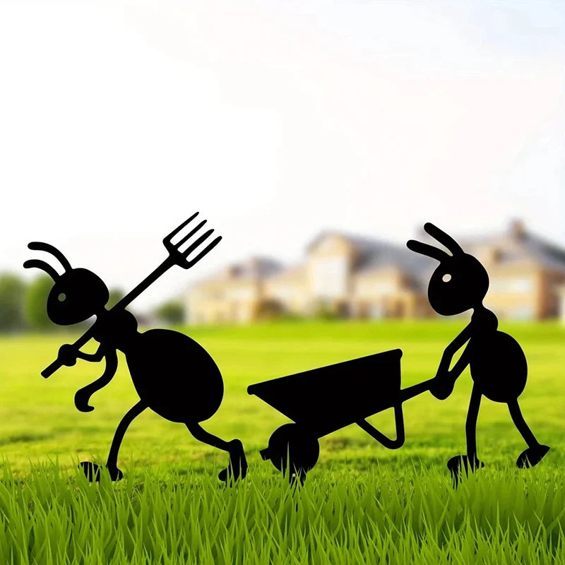 1PC Metal Black Ants Garden Stakes Decoration Cute Ants Garden Decorative Outdoor Statues For Ants Lovers Yard Garden