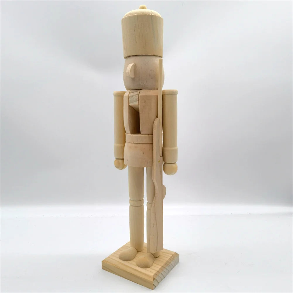 38cm Christmas Nutcrackers Soldier Unfinished Nutcracker Figurine Painting Craft Unpainted Puppet Ornament Home Room Table Decor