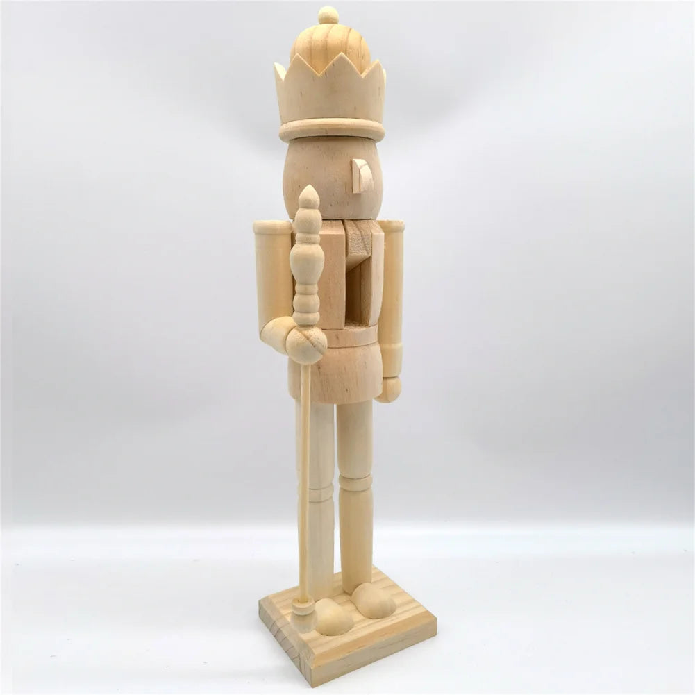 38cm Christmas Nutcrackers Soldier Unfinished Nutcracker Figurine Painting Craft Unpainted Puppet Ornament Home Room Table Decor