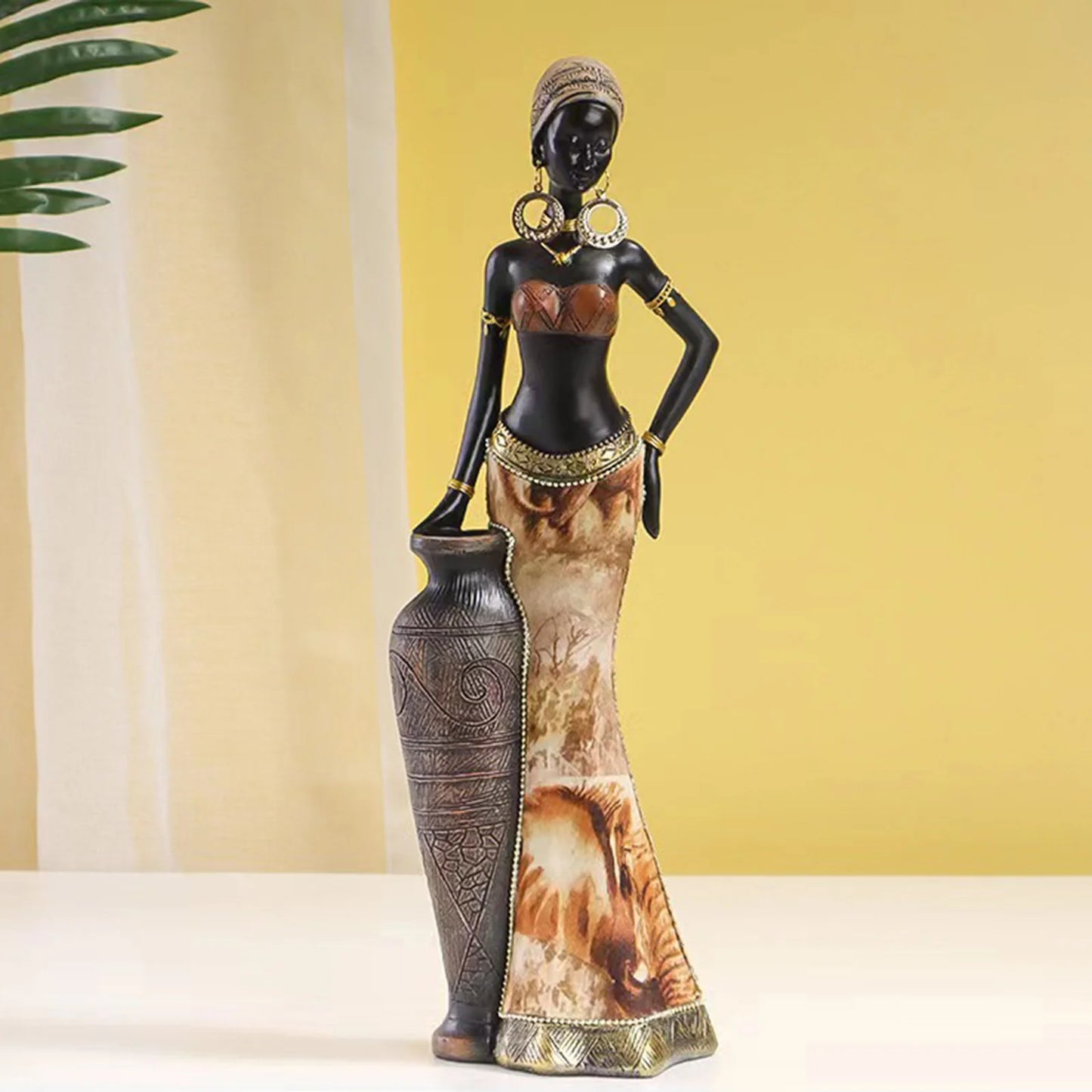 Africian Women Figurine Collectible Art Piece Lightweight Multipurpose Retro Brown African Statues Sculptures for Libraries