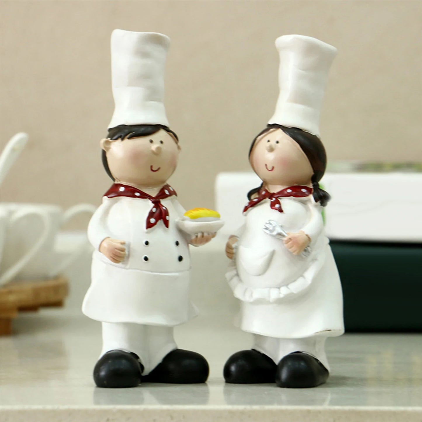 Multiple Styles Resin Chef Statue Cartoon Restaurant Chef Figurine Cook Ornament Home Kitchen Cute Sculpture Tabletop Decors