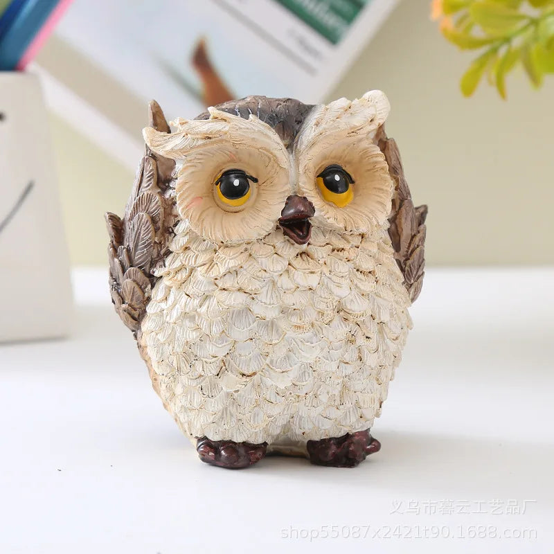 2Pcs/Set Owl Statue Cartoon Realistic Resin Reading Book Owl Figurine Cute Crafted Statue Home Decor Animal Sculpture