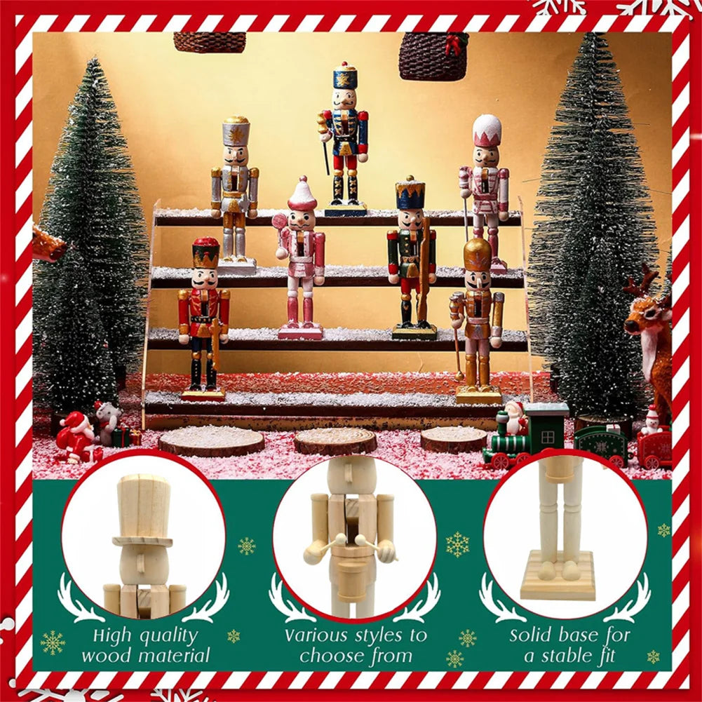 38cm Christmas Nutcrackers Soldier Unfinished Nutcracker Figurine Painting Craft Unpainted Puppet Ornament Home Room Table Decor