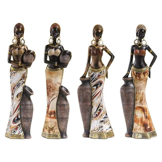 Africian Women Figurine Collectible Art Piece Lightweight Multipurpose Retro Brown African Statues Sculptures for Libraries