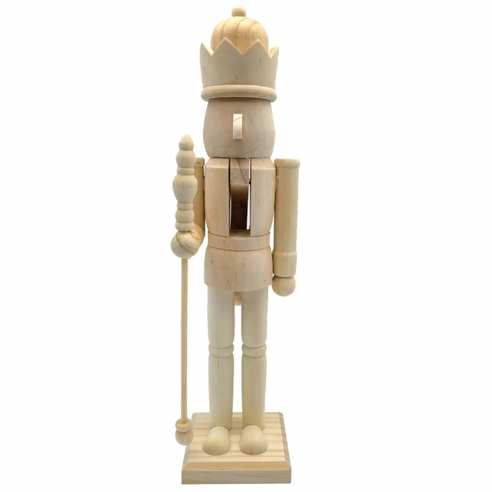 38cm Christmas Nutcrackers Soldier Unfinished Nutcracker Figurine Painting Craft Unpainted Puppet Ornament Home Room Table Decor