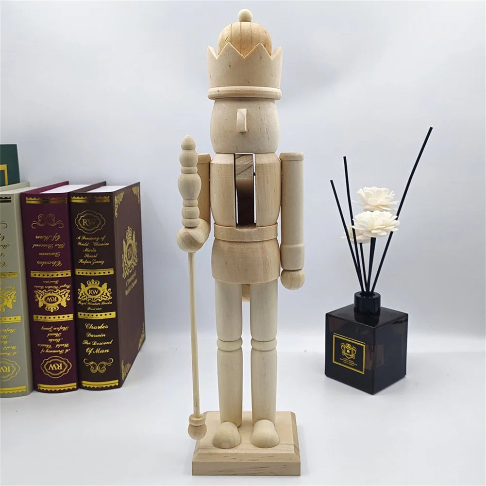 38cm Christmas Nutcrackers Soldier Unfinished Nutcracker Figurine Painting Craft Unpainted Puppet Ornament Home Room Table Decor