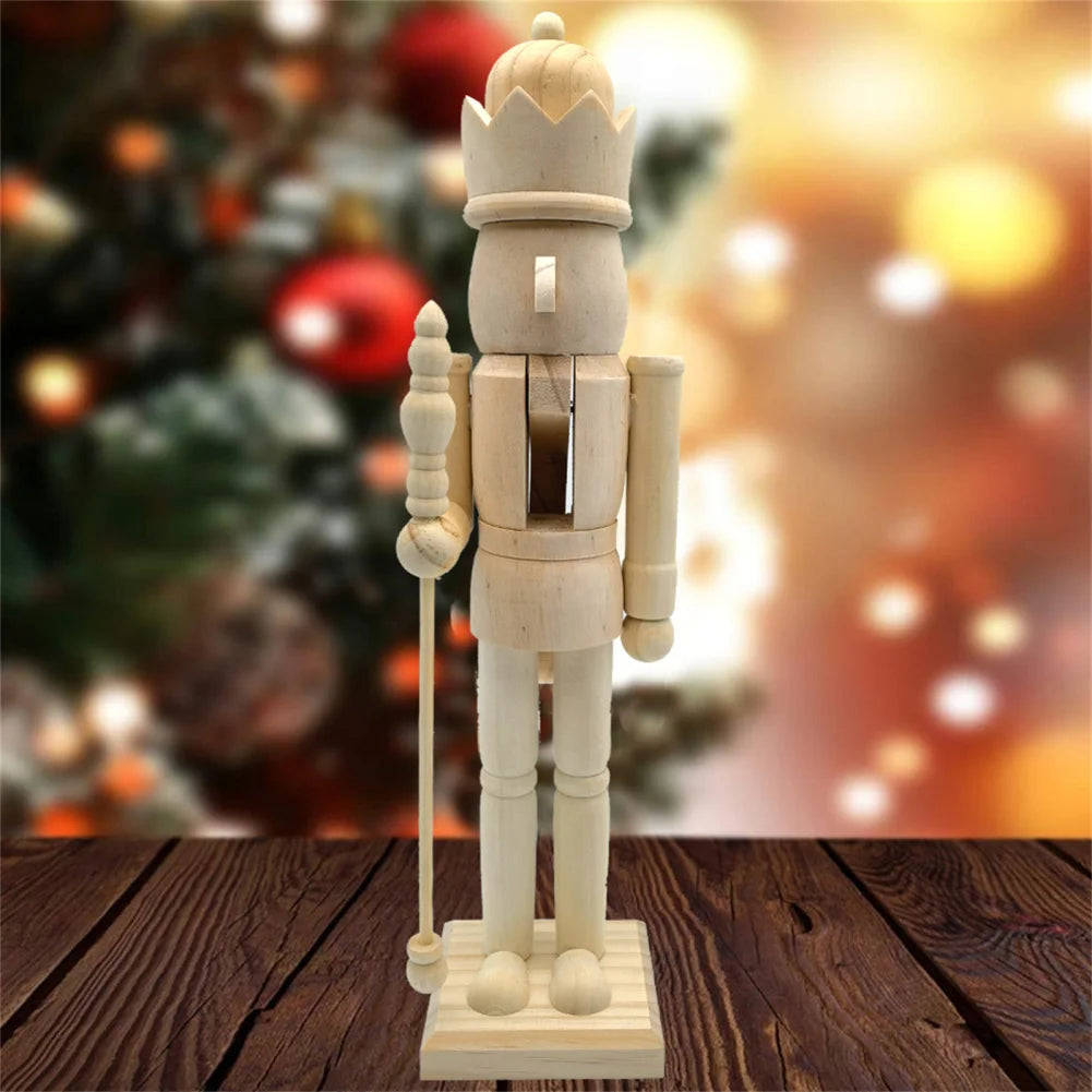 38cm Christmas Nutcrackers Soldier Unfinished Nutcracker Figurine Painting Craft Unpainted Puppet Ornament Home Room Table Decor