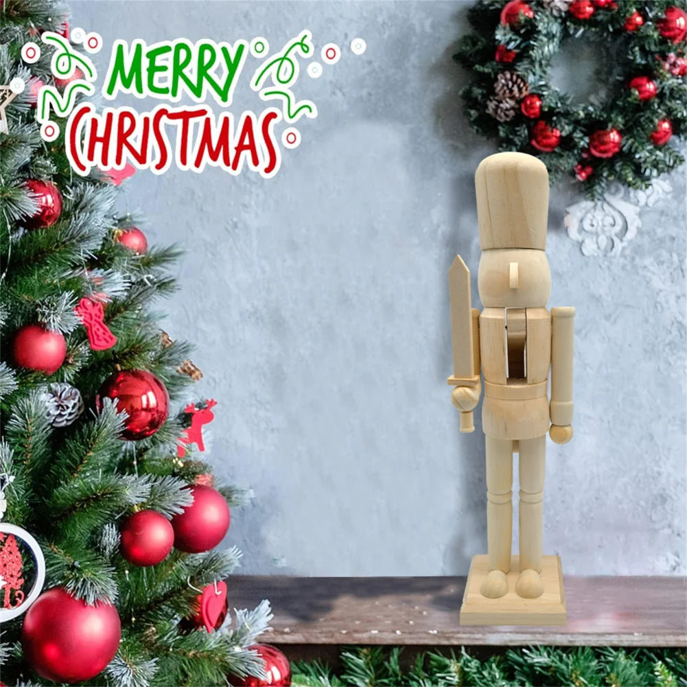 38cm Christmas Nutcrackers Soldier Unfinished Nutcracker Figurine Painting Craft Unpainted Puppet Ornament Home Room Table Decor