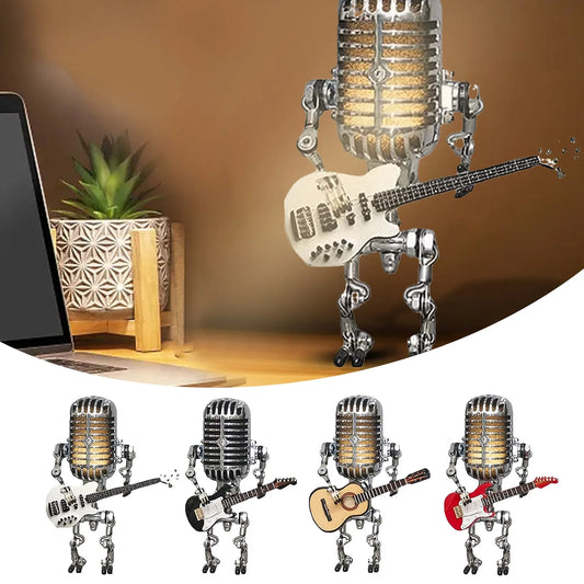 Vintage Microphone Guitar Robot Lamp Music Gifts For Men Cool Gifts For Music Lovers Vintage Light Home Christmas Ornament Cute